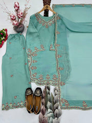 Premium Sea Green Georgette Sharara Set with Mirror & Gotta Patti Work