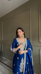 Elegant Royal Blue Silk Kurta & Palazzo Set with Heavy Zari Embroidery