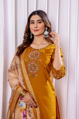 Beautiful Mustard Yellow Party Wear Suit Set with Heavy Mirror Work & Designer Dupatta