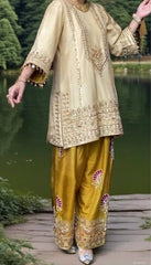Royal Mustard & Cream Silk Salwar Suit with Heavy Gota Patti Embroidery