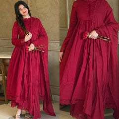 Bridal Red Mandarin Neck Flared Anarkali Kurta Set with Dupatta