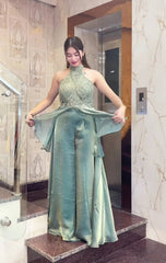 Designer Sea-Green Indo-Western Gown – Perfect for Cocktails & Receptions