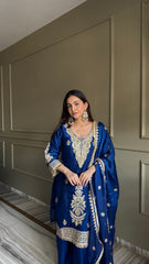 Elegant Royal Blue Silk Kurta & Palazzo Set with Heavy Zari Embroidery