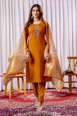 Beautiful Mustard Yellow Party Wear Suit Set with Heavy Mirror Work & Designer Dupatta