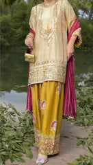Royal Mustard & Cream Silk Salwar Suit with Heavy Gota Patti Embroidery