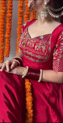 Rani Pink Embroidered Anarkali Suit with Heavy Lace Border Dupatta & Pant