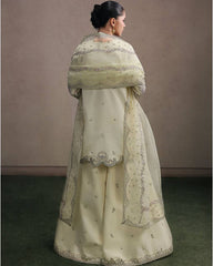 Designer Cream Silk Sharara Suit with Heavy Silver Zari Embroidery & Scalloped Borders